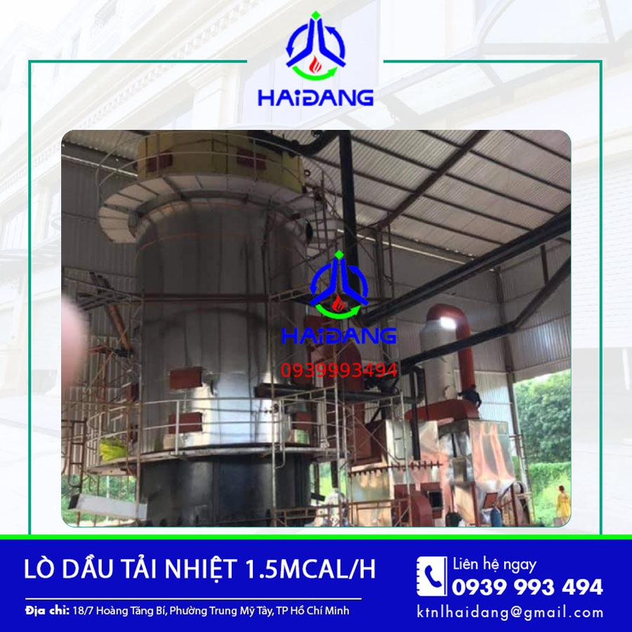 Lò dầu tải nhiệt 1.5Mcal/h đang vận hành, cung cấp nhiệt ổn định Lò dầu tải nhiệt 1.5Mcal/h đang vận hành, cung cấp nhiệt ổn định
